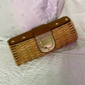 Michael Kors NWT Leather & Wicker Clutch with Gold metal fittings